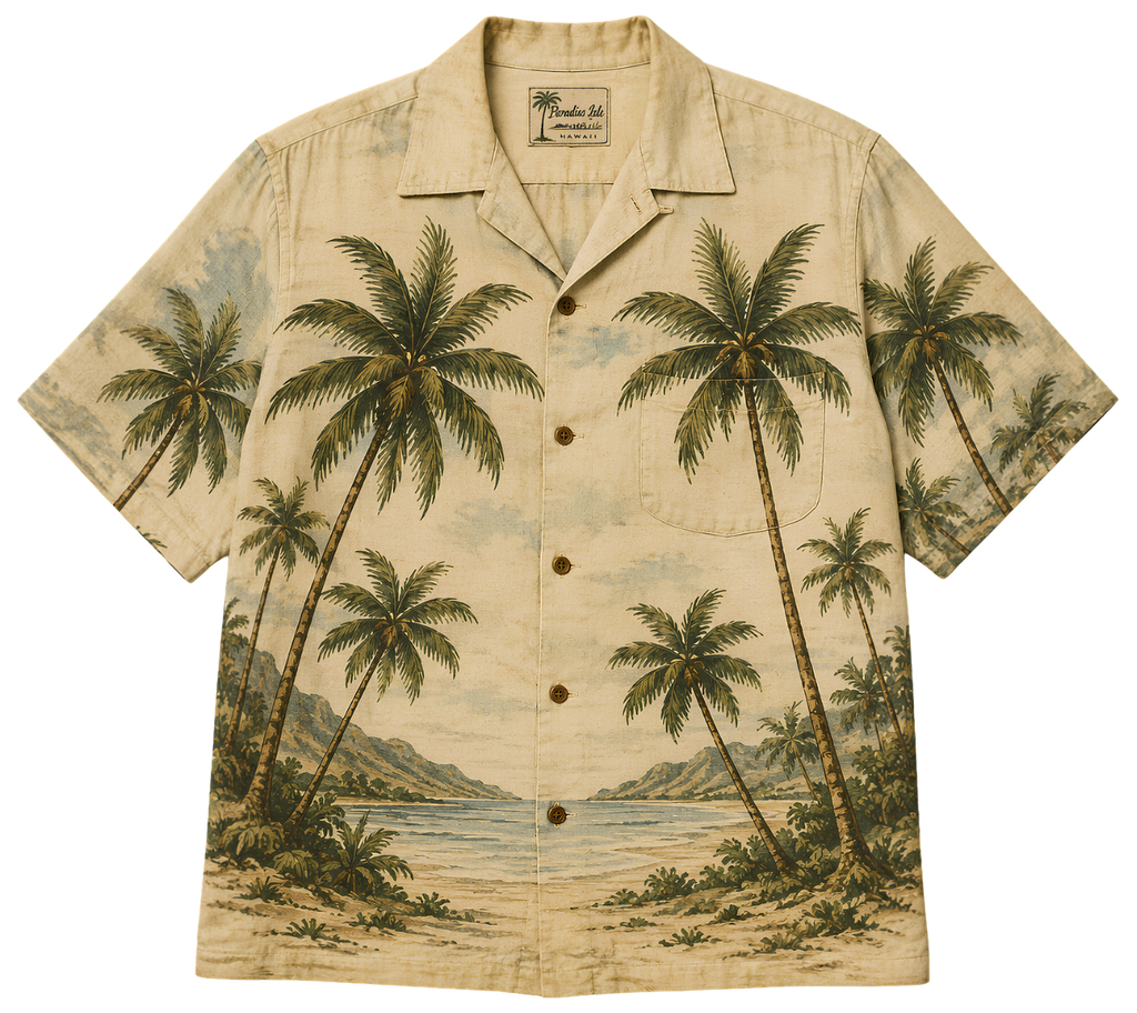 Vintage Palm Beach Tee — Retro Hawaiian Shirt Print