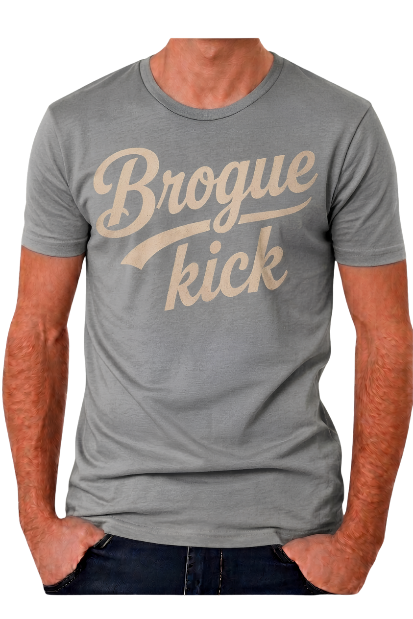 Brogue Kick T-Shirt — Vintage Script Graphic Tee for Sneaker & Music Fans