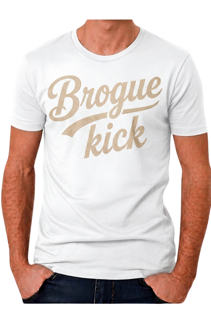 Brogue Kick T-Shirt — Vintage Script Graphic Tee for Sneaker & Music Fans