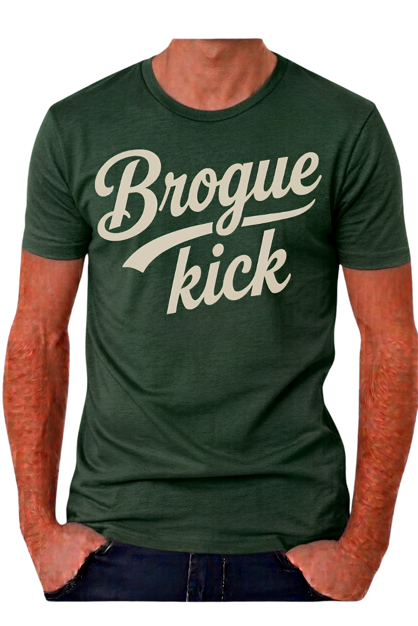 Brogue Kick T-Shirt — Vintage Script Graphic Tee for Sneaker & Music Fans