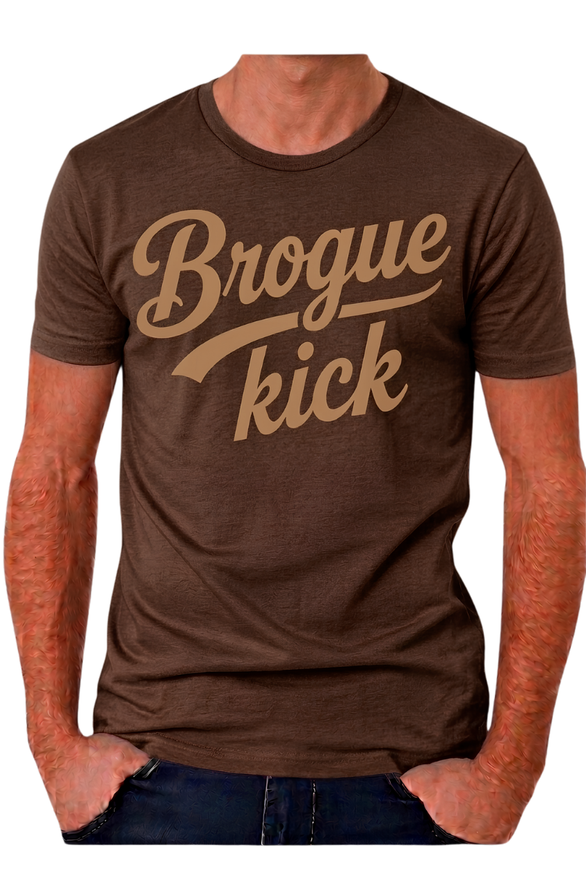 Brogue Kick T-Shirt — Vintage Script Graphic Tee for Sneaker & Music Fans