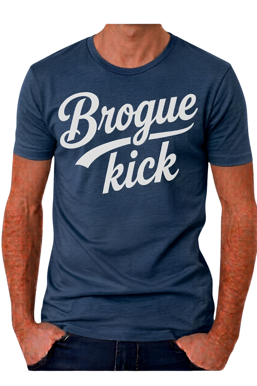 Brogue Kick T-Shirt — Vintage Script Graphic Tee for Sneaker & Music Fans