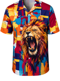 Roaring Pop Art Lion Hawaiian Camp Shirt
