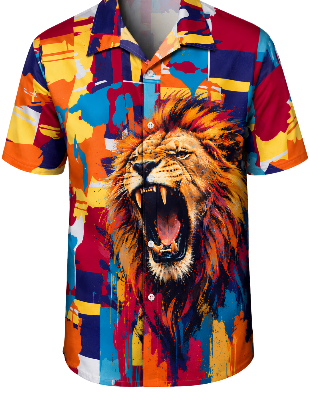 Roaring Pop Art Lion Hawaiian Camp Shirt