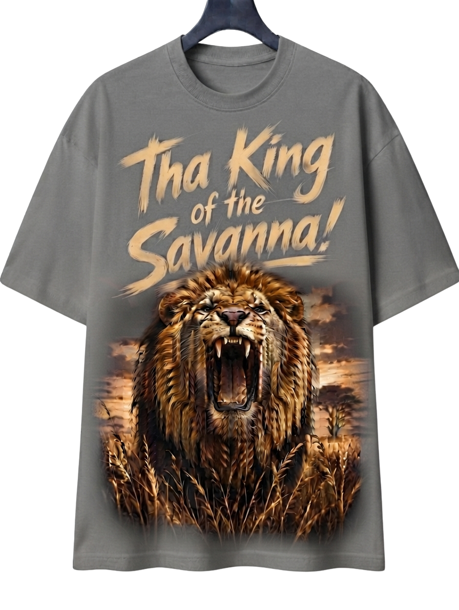 Lion Graphic T-Shirt — "The King" Vintage Wildlife Tee