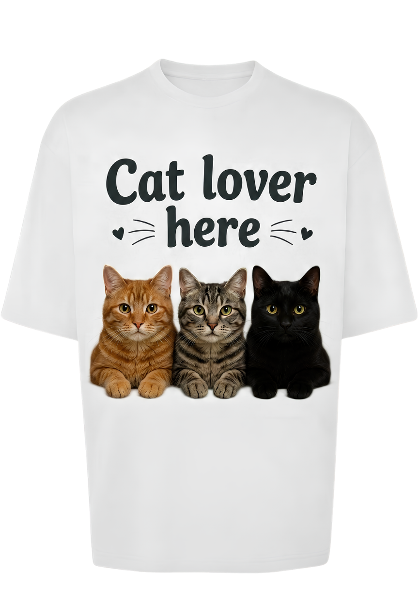 Cat Lover Here T-Shirt — Cute Cat Trio Graphic Tee
