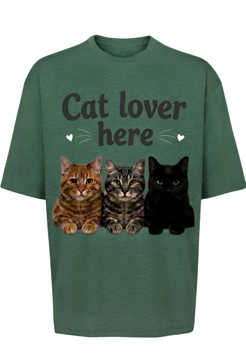 Cat Lover Here T-Shirt — Cute Cat Trio Graphic Tee
