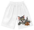 Kids Lounge Pants — White Relaxed Fit with Red Pocket & Cute Puppy Graphic