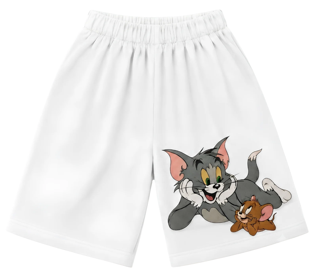 Kids Lounge Pants — White Relaxed Fit with Red Pocket & Cute Puppy Graphic