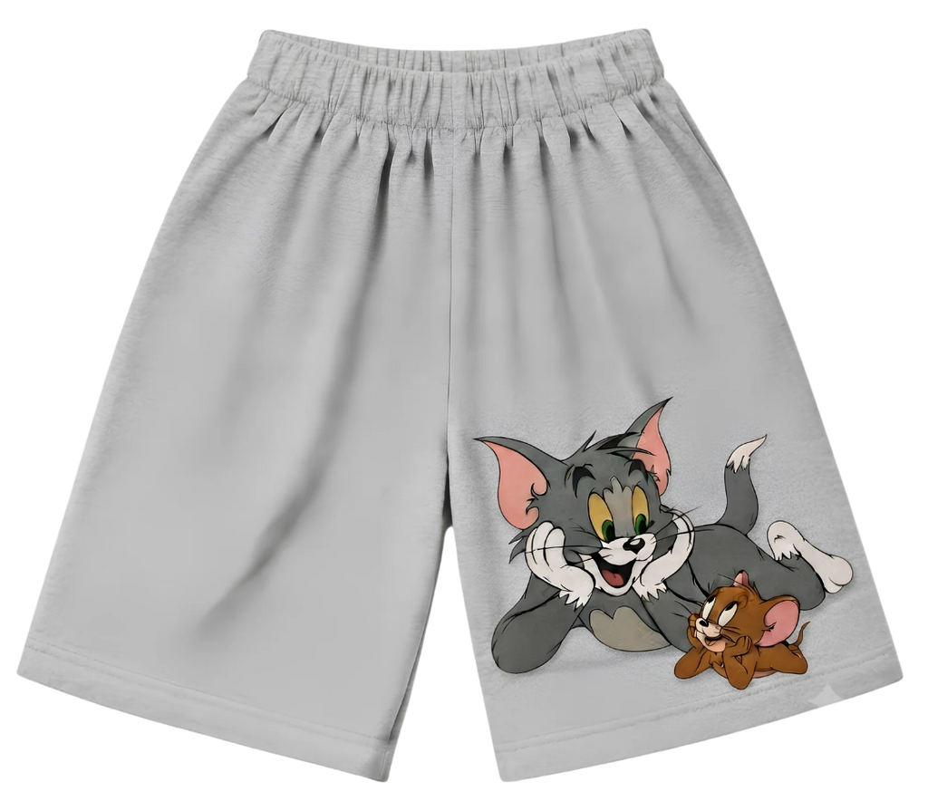 Kids Lounge Pants — White Relaxed Fit with Red Pocket & Cute Puppy Graphic