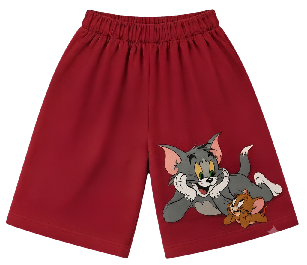 Kids Lounge Pants — White Relaxed Fit with Red Pocket & Cute Puppy Graphic