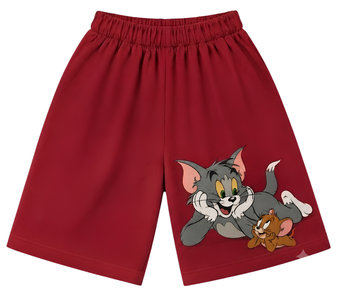 Kids Lounge Pants — White Relaxed Fit with Red Pocket & Cute Puppy Graphic