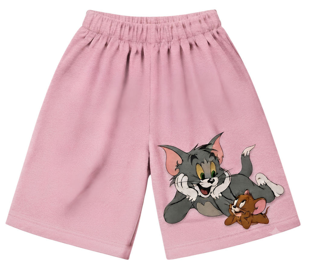 Kids Lounge Pants — White Relaxed Fit with Red Pocket & Cute Puppy Graphic
