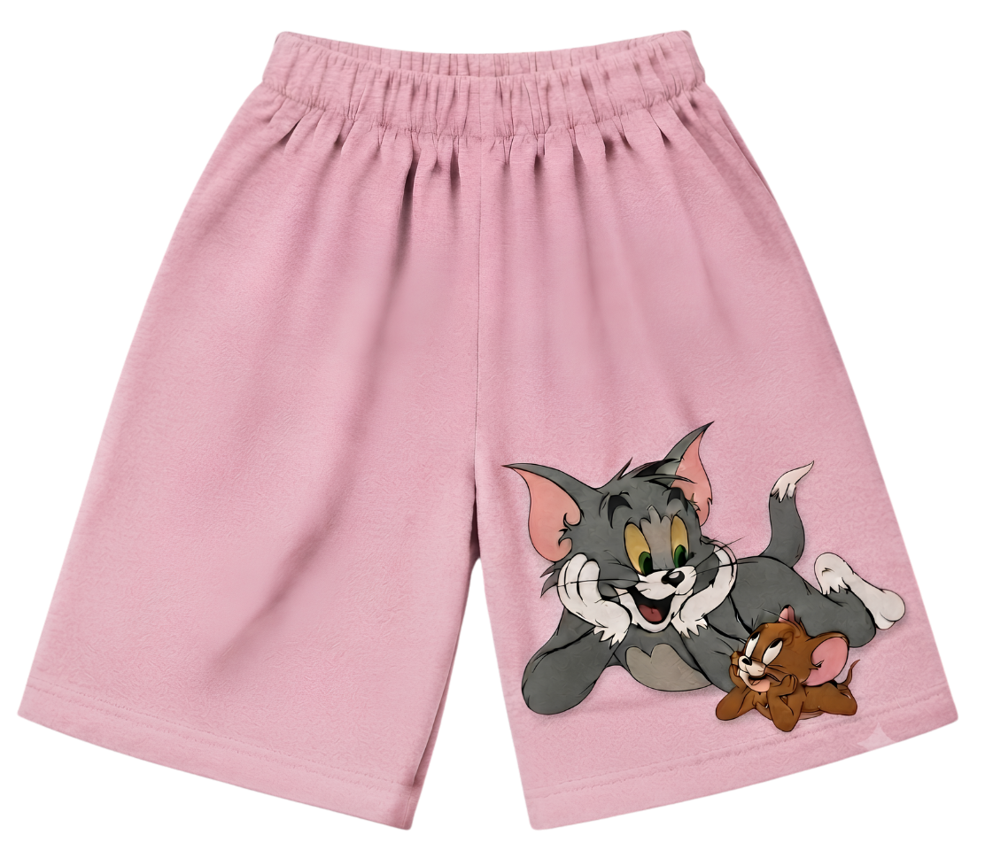 Kids Lounge Pants — White Relaxed Fit with Red Pocket & Cute Puppy Graphic