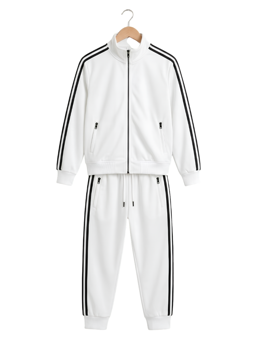Men's White Bomber Jacket – Minimalist AOP Zip-Up with Black Trim