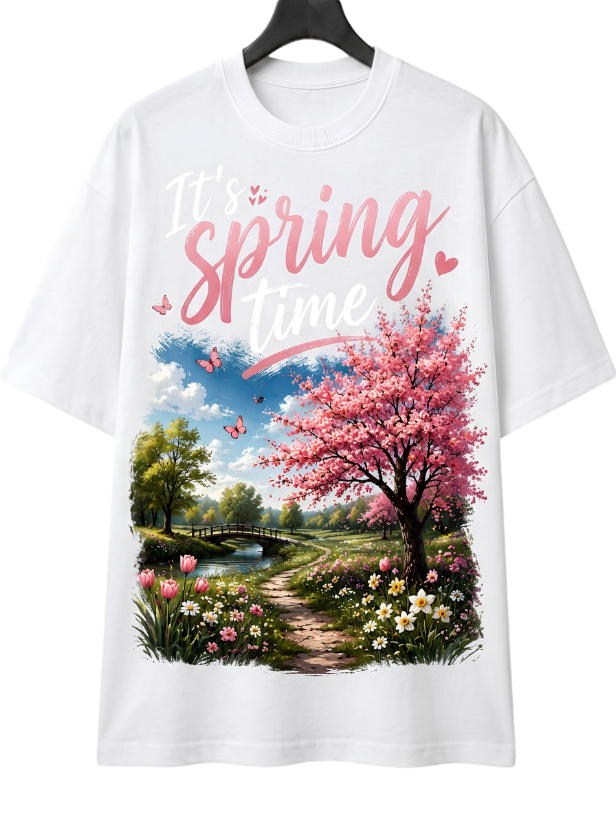 Springtime Scenic Tee — Cherry Blossom Landscape Graphic T-Shirt