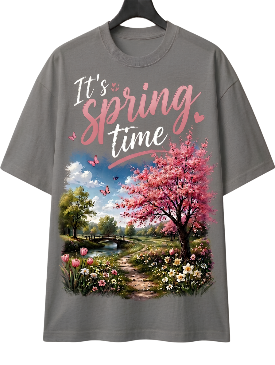 Springtime Scenic Tee — Cherry Blossom Landscape Graphic T-Shirt