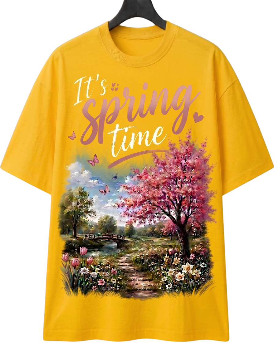 Springtime Scenic Tee — Cherry Blossom Landscape Graphic T-Shirt
