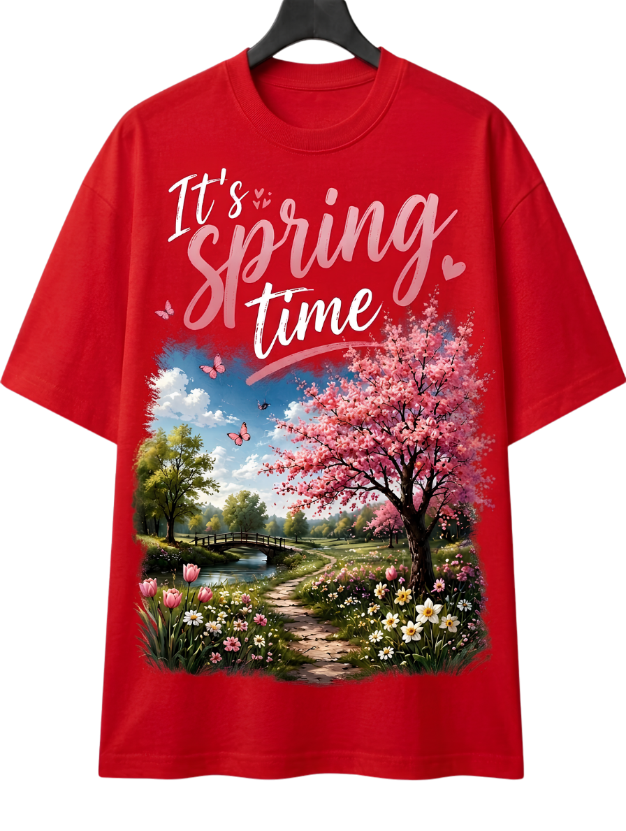 Springtime Scenic Tee — Cherry Blossom Landscape Graphic T-Shirt