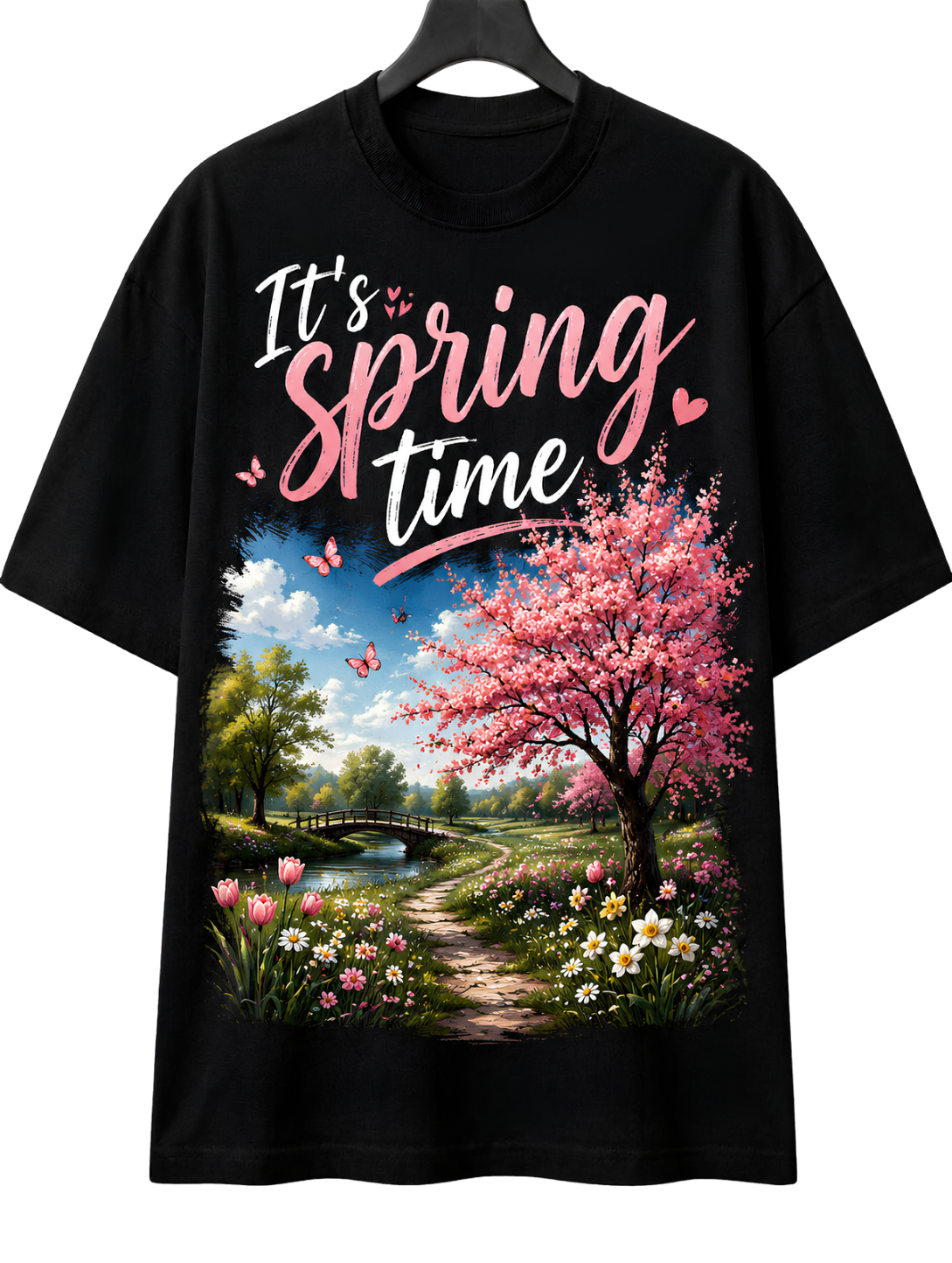 Springtime Scenic Tee — Cherry Blossom Landscape Graphic T-Shirt