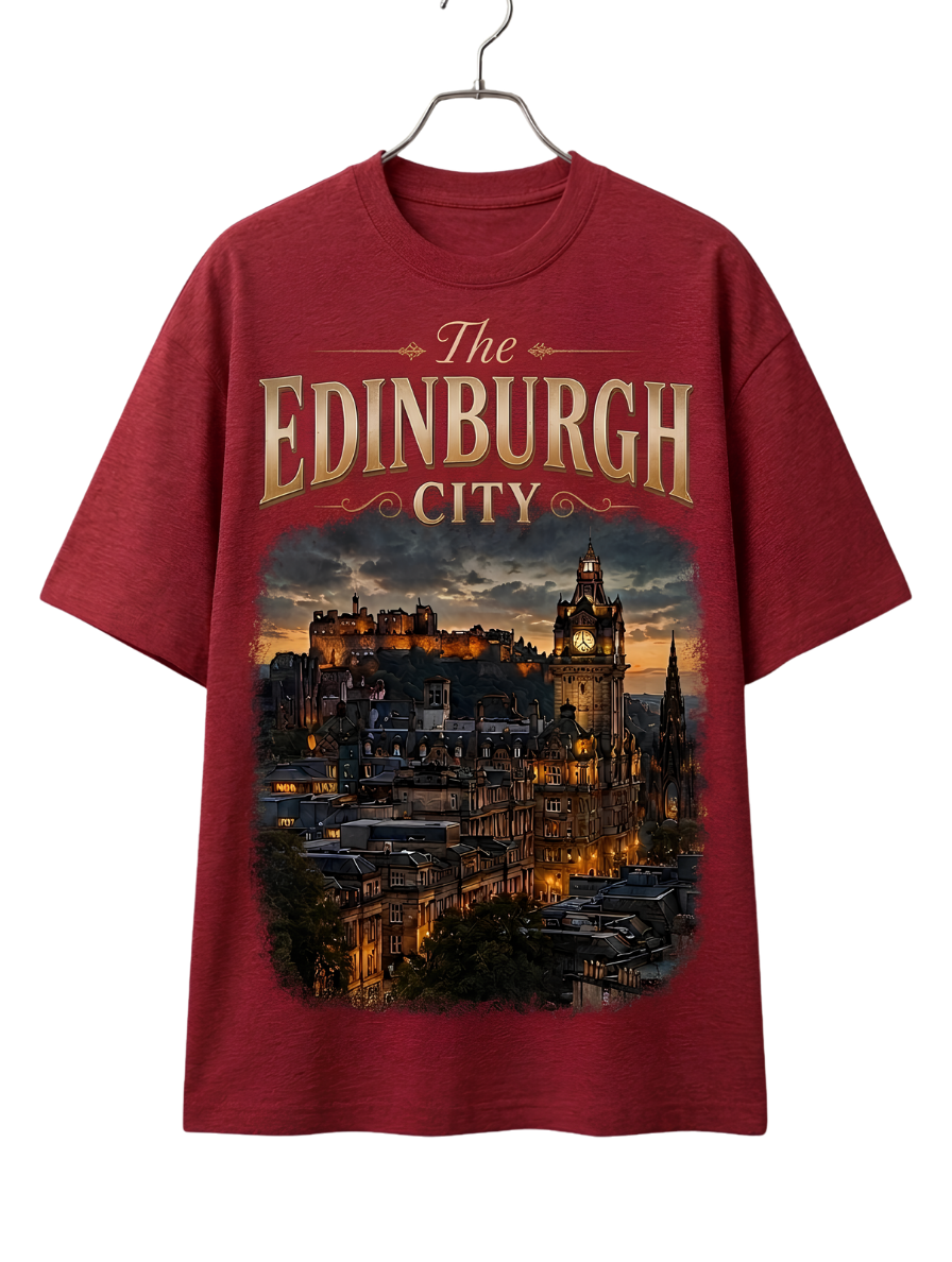 Edinburgh Nightscape Boxy Tee — Cityscape Graphic Oversized T-Shirt