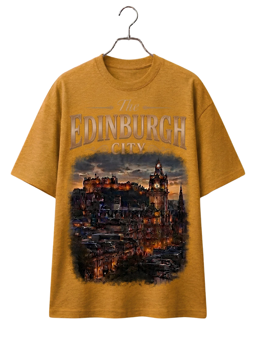 Edinburgh Nightscape Boxy Tee — Cityscape Graphic Oversized T-Shirt