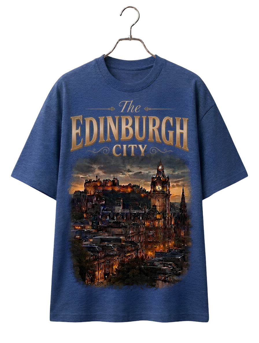 Edinburgh Nightscape Boxy Tee — Cityscape Graphic Oversized T-Shirt