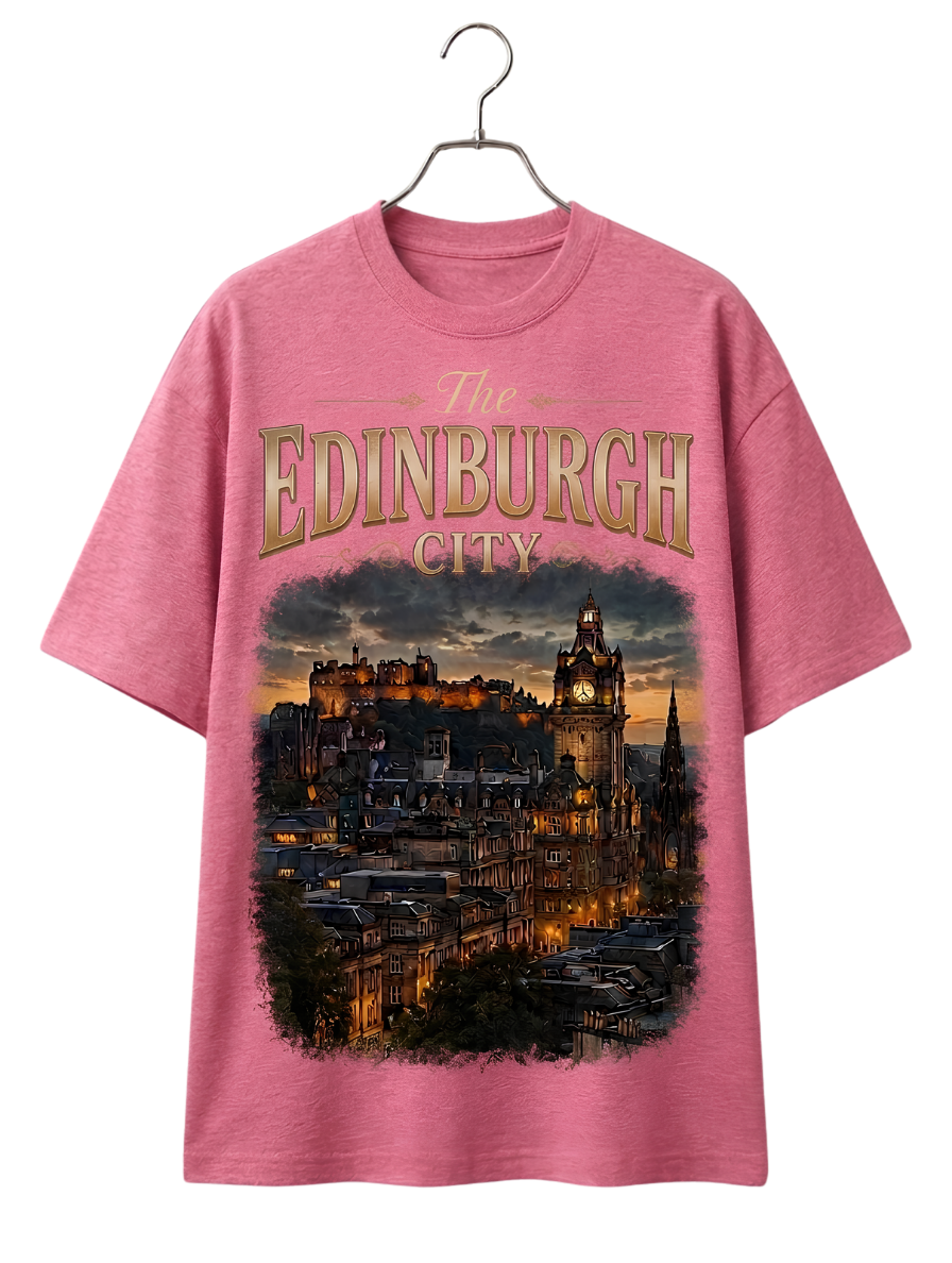 Edinburgh Nightscape Boxy Tee — Cityscape Graphic Oversized T-Shirt