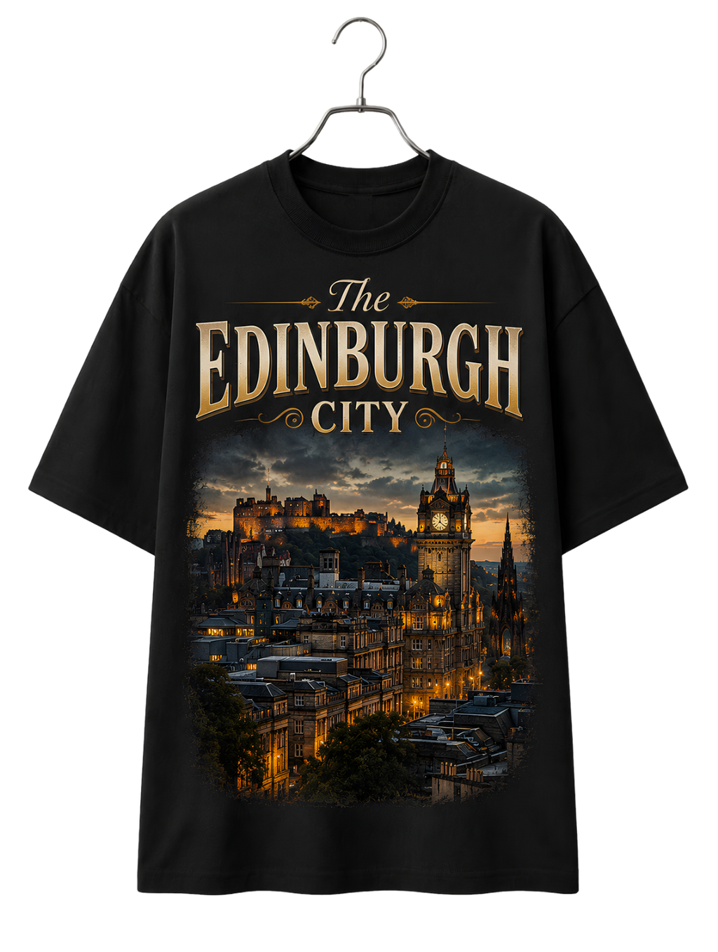 Edinburgh Nightscape Boxy Tee — Cityscape Graphic Oversized T-Shirt
