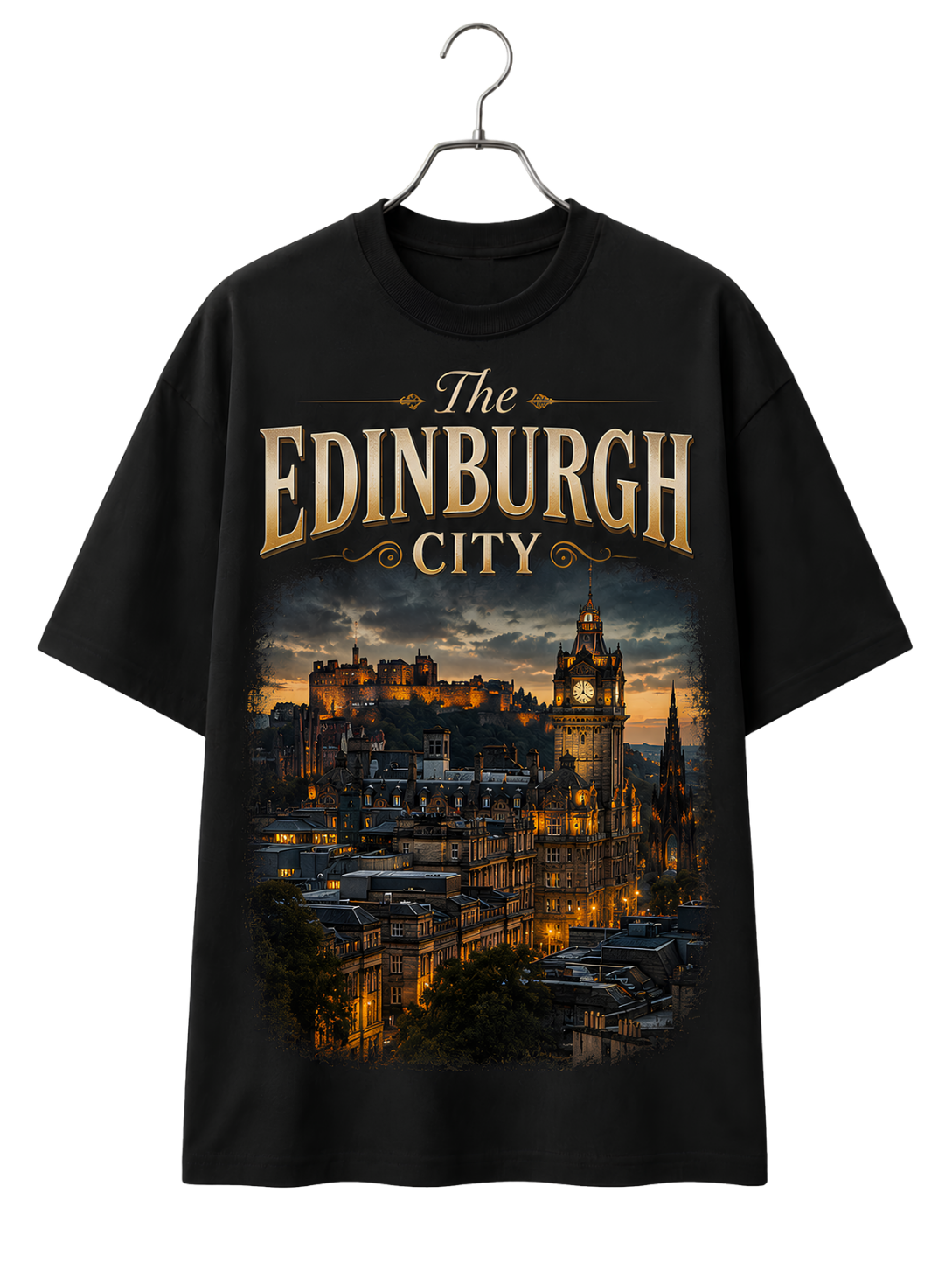 Edinburgh Nightscape Boxy Tee — Cityscape Graphic Oversized T-Shirt