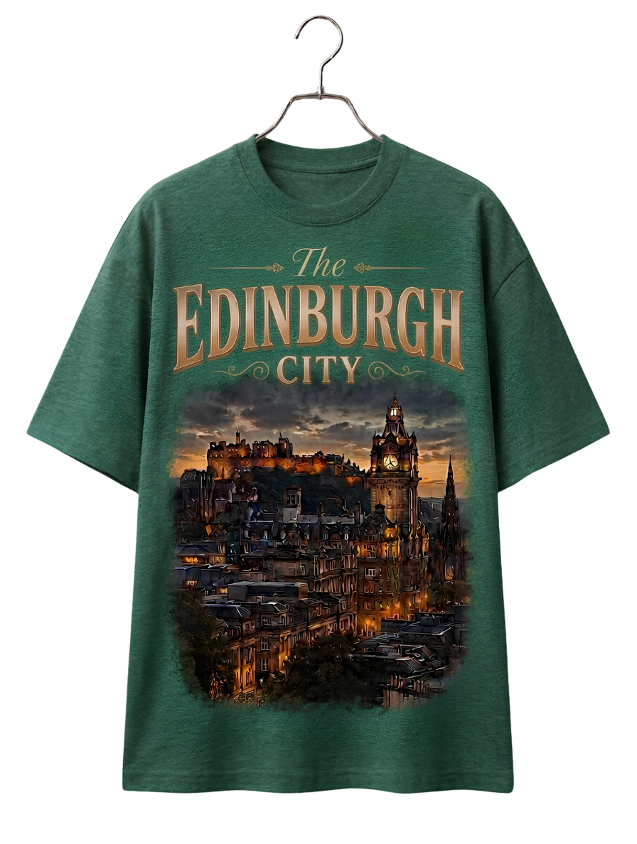 Edinburgh Nightscape Boxy Tee — Cityscape Graphic Oversized T-Shirt
