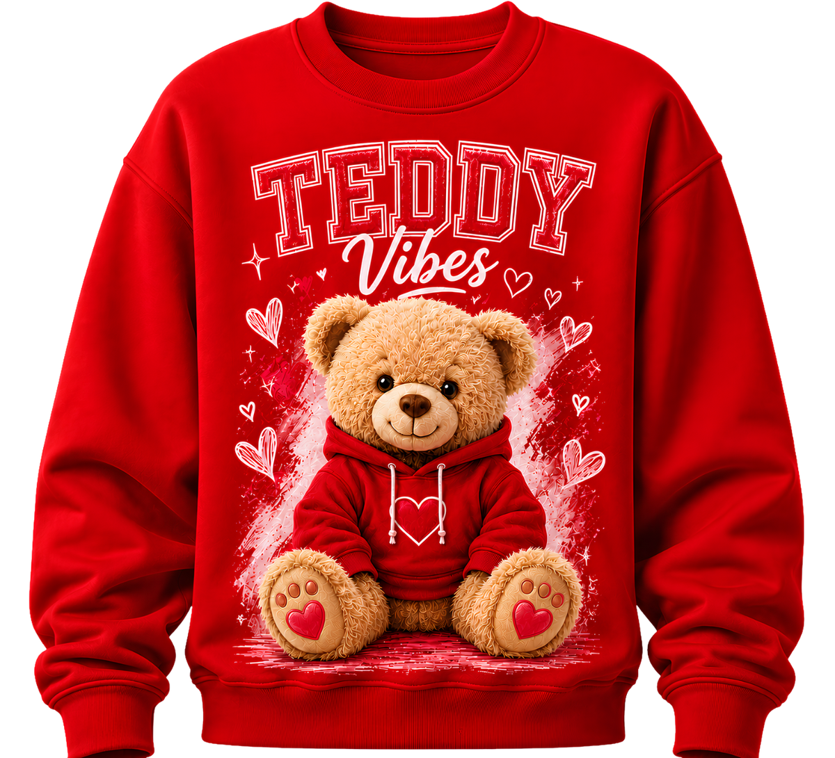 Teddy Bear Graphic Zip Hoodie - Cute Pink 'TEDDY' Design