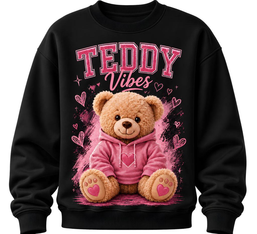 Teddy Bear Graphic Zip Hoodie - Cute Pink 'TEDDY' Design