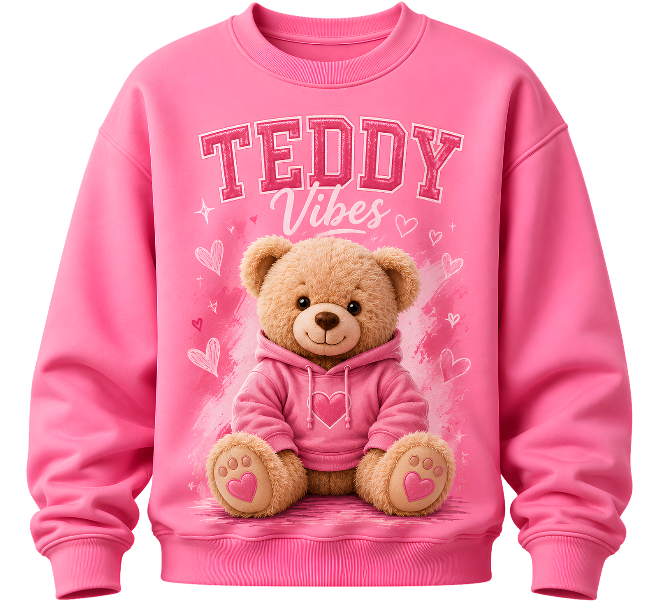 Teddy Bear Graphic Zip Hoodie - Cute Pink 'TEDDY' Design