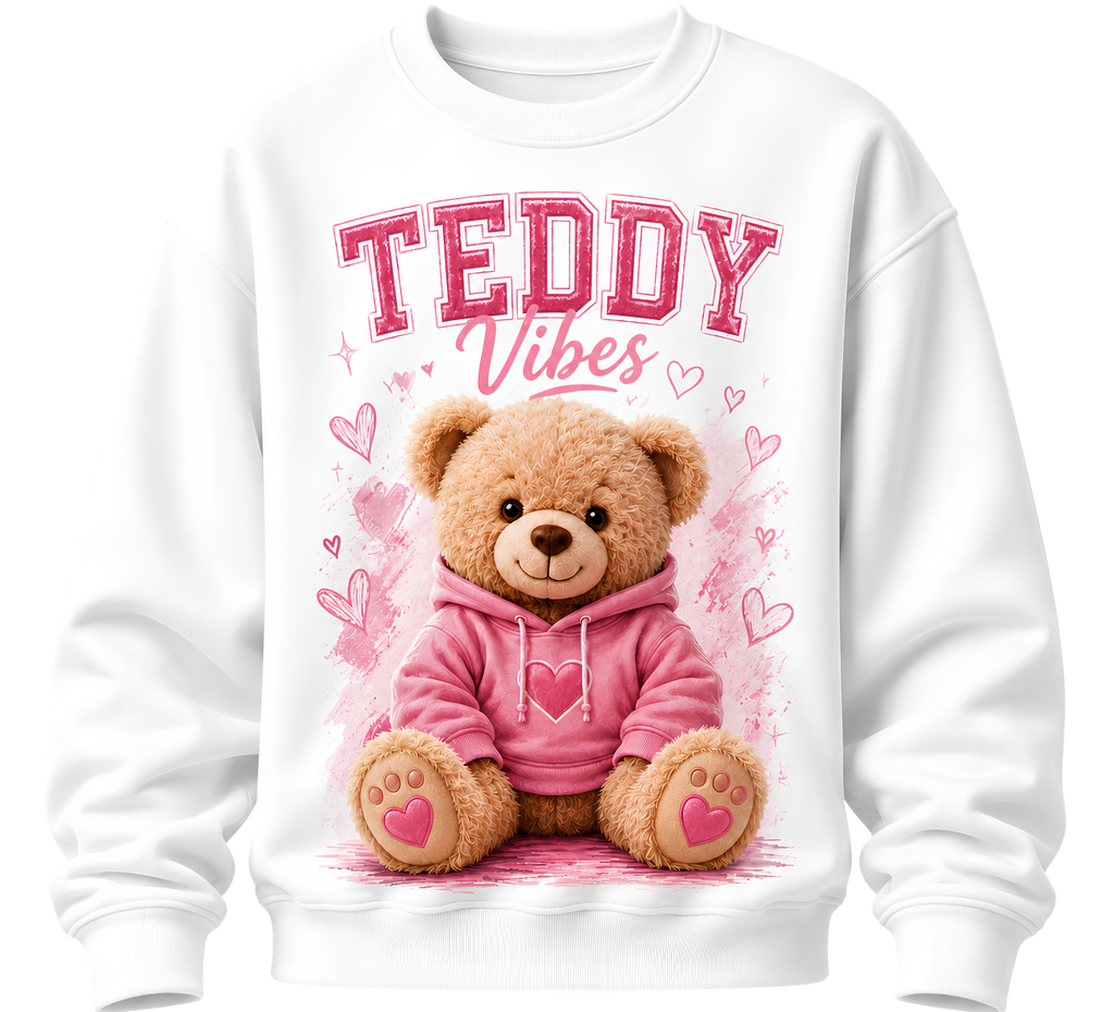Teddy Bear Graphic Zip Hoodie - Cute Pink 'TEDDY' Design