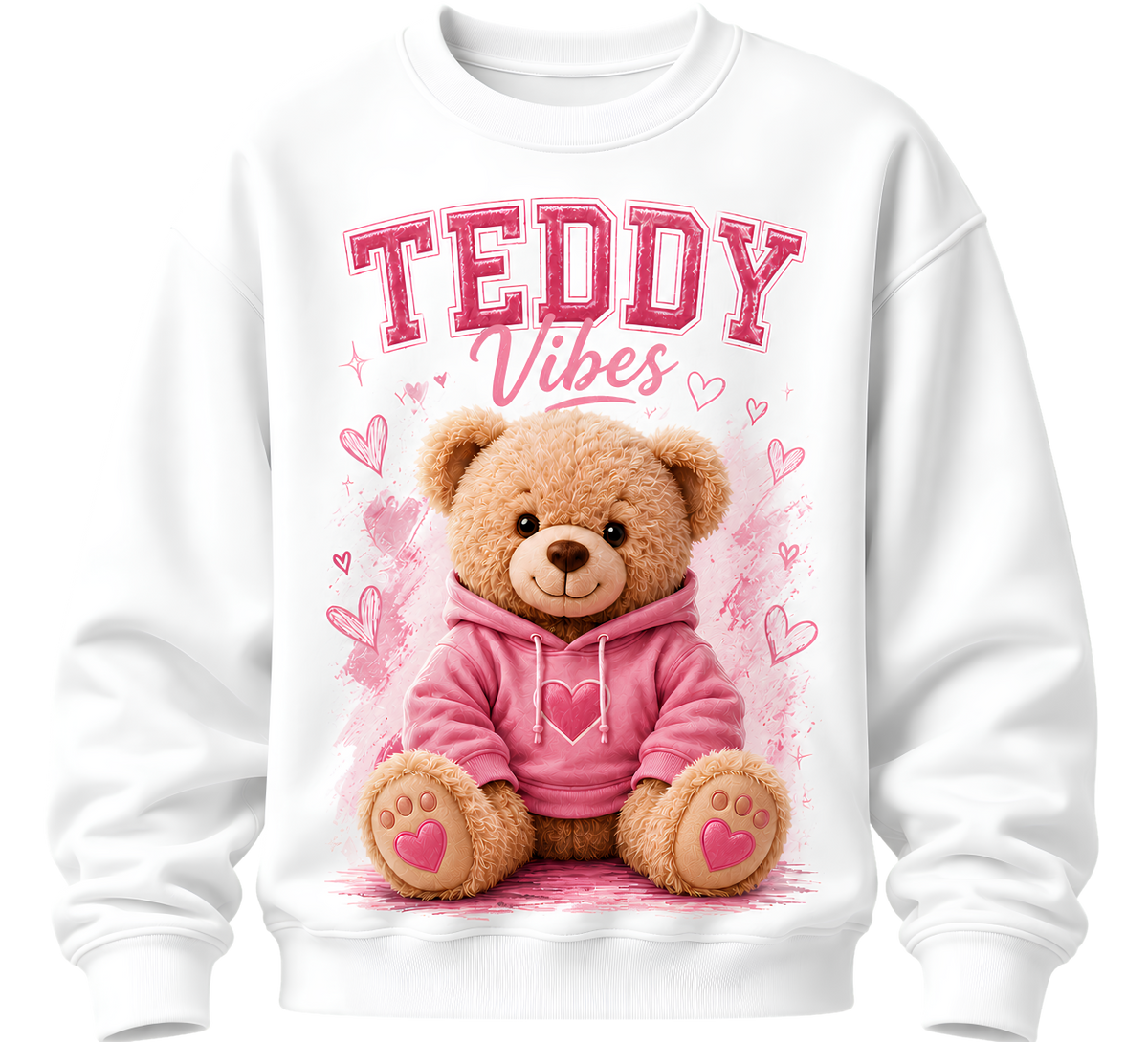 Teddy Bear Graphic Zip Hoodie - Cute Pink 'TEDDY' Design