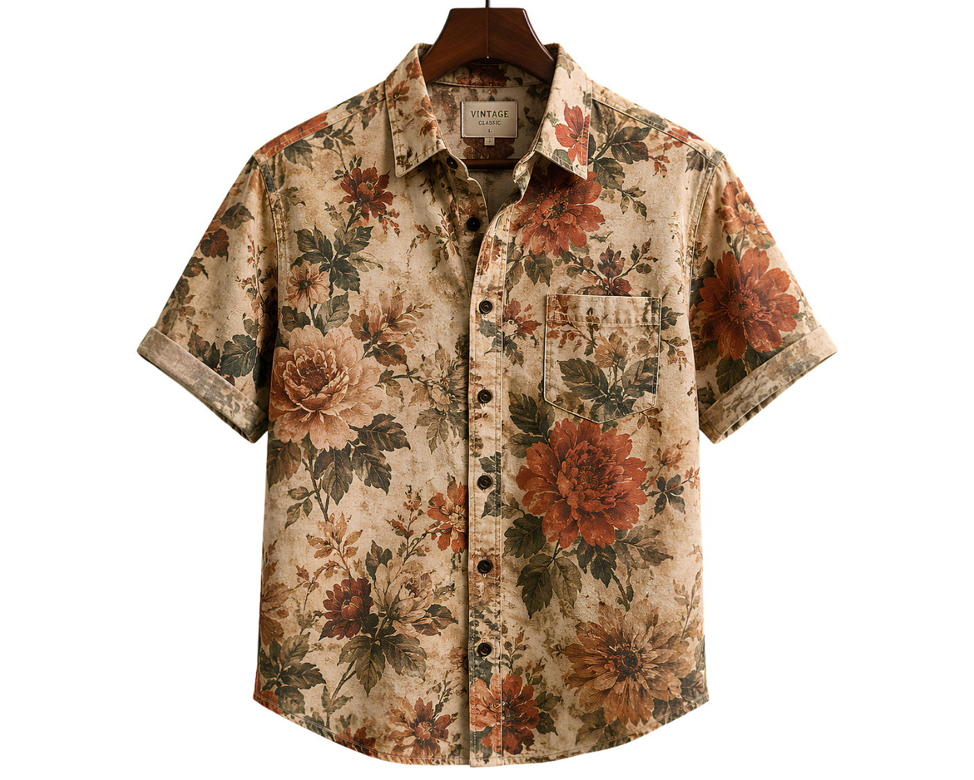 Hawaiian Camp Shirt — Vintage Floral Print Men's Aloha Button-Up