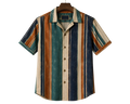Retro Striped Hawaiian Camp Shirt – Men's Casual Aloha Button-Up
