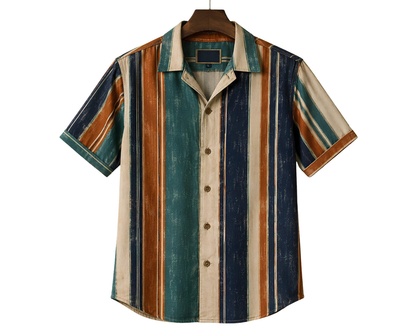 Retro Striped Hawaiian Camp Shirt – Men's Casual Aloha Button-Up