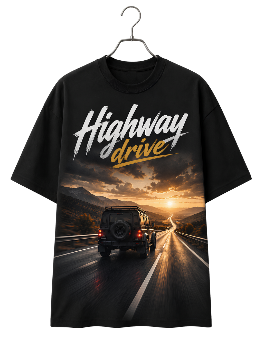 Highway Sunset Tee — Vintage Road Trip Graphic T-Shirt
