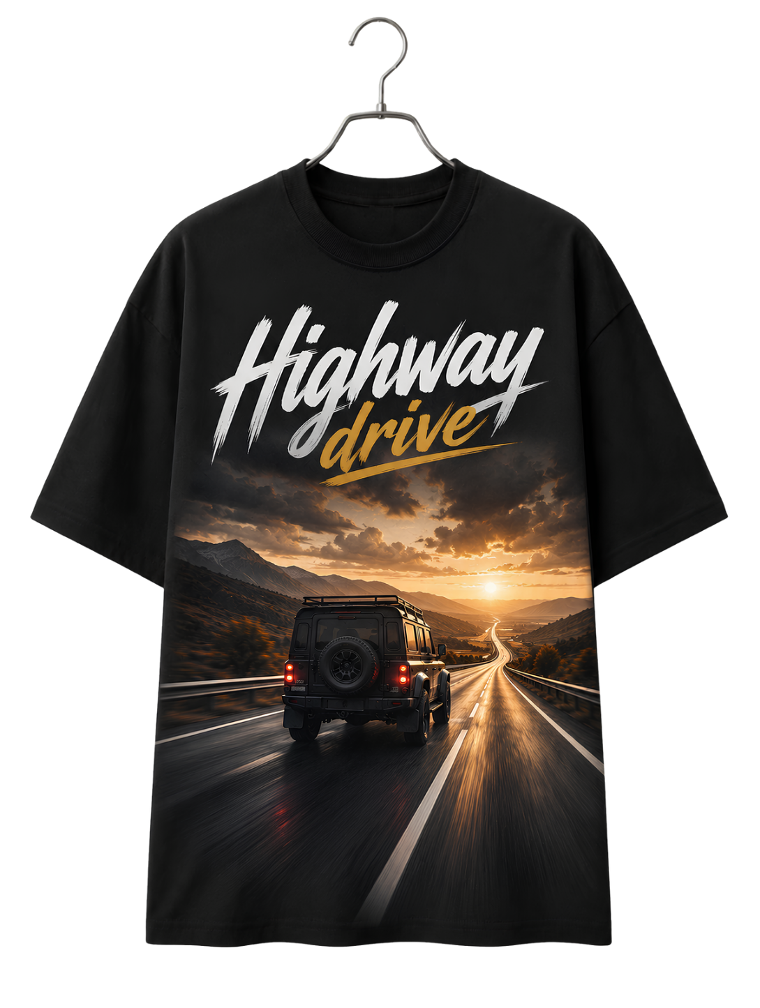 Highway Sunset Tee — Vintage Road Trip Graphic T-Shirt