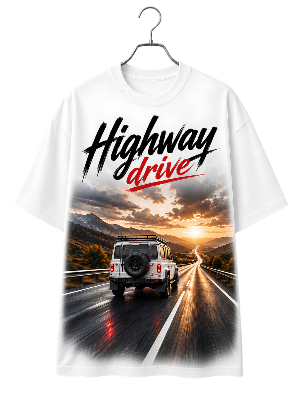 Highway Sunset Tee — Vintage Road Trip Graphic T-Shirt