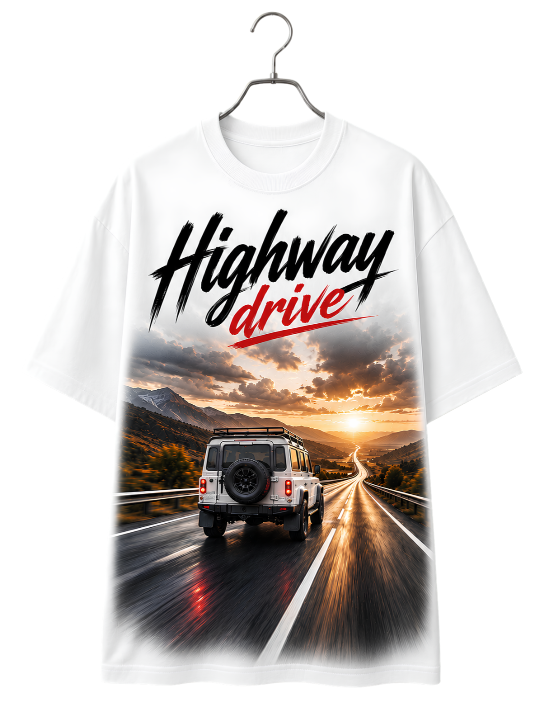 Highway Sunset Tee — Vintage Road Trip Graphic T-Shirt