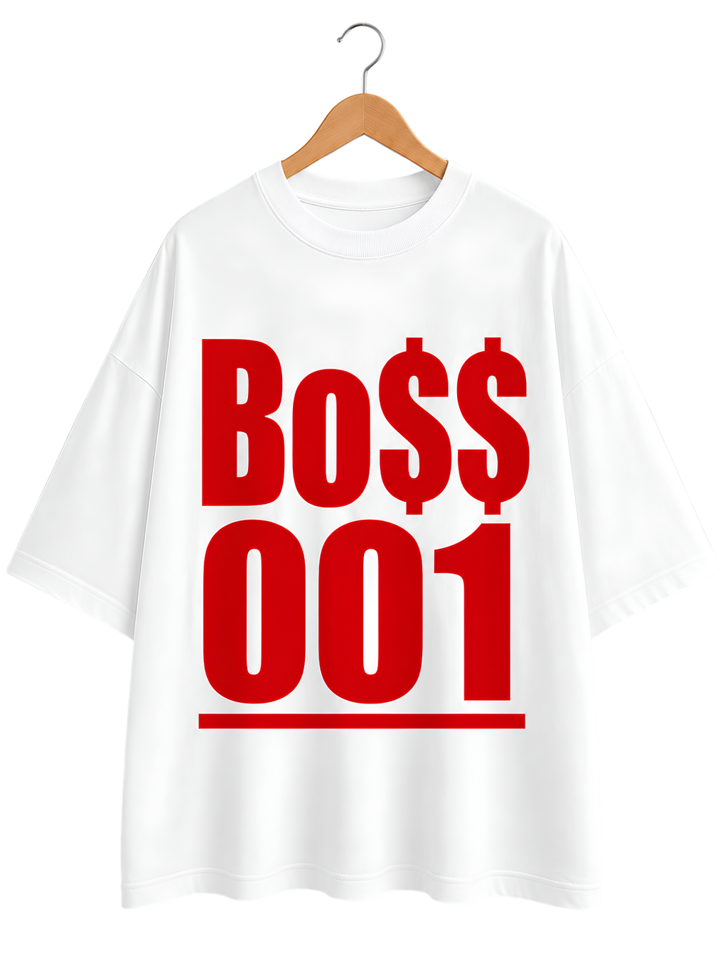 Boss 001 Graphic Tee — Minimalist Red Logo Short Sleeve T-Shirt