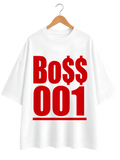 Boss 001 Graphic Tee — Minimalist Red Logo Short Sleeve T-Shirt