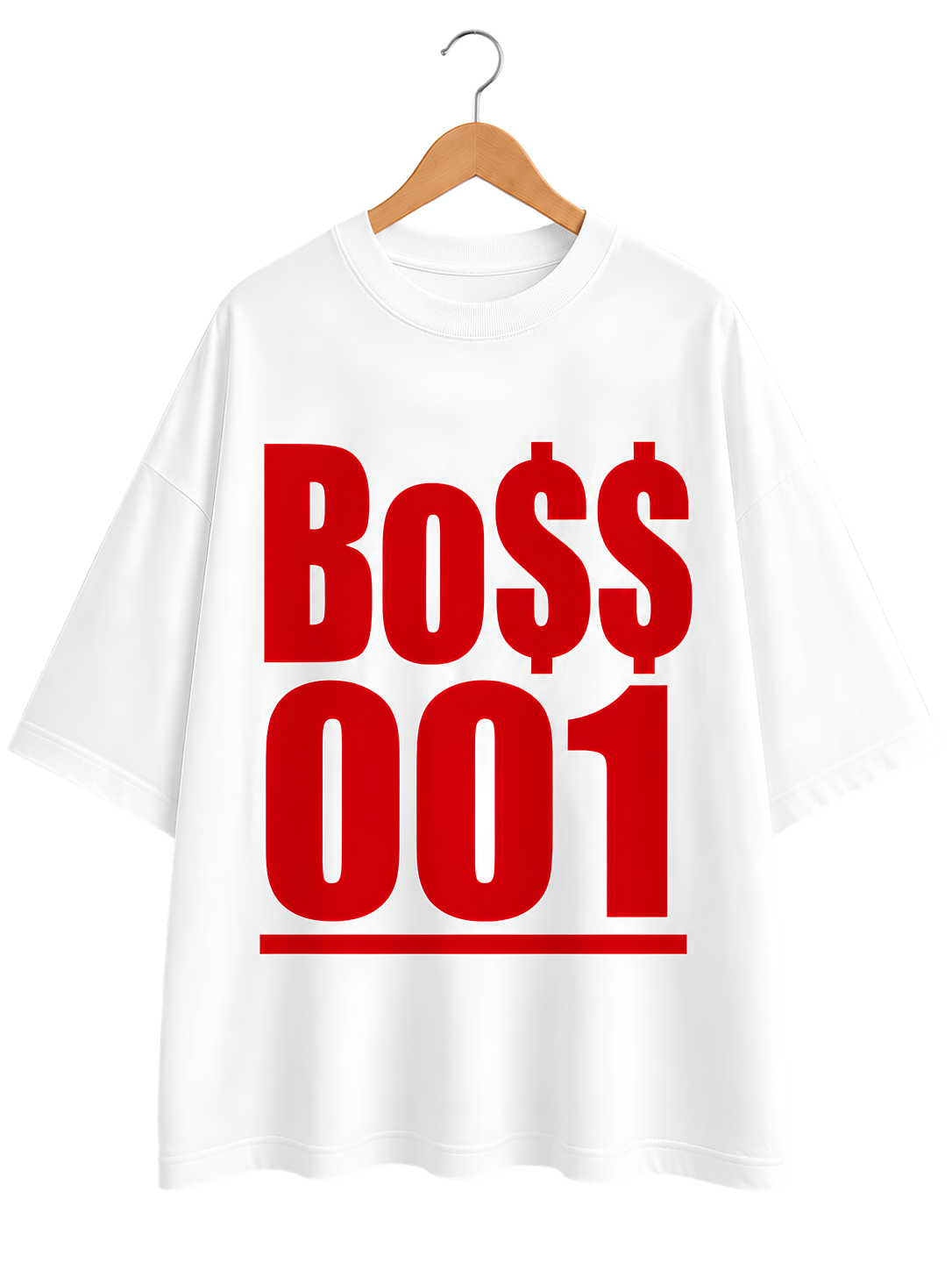Boss 001 Graphic Tee — Minimalist Red Logo Short Sleeve T-Shirt