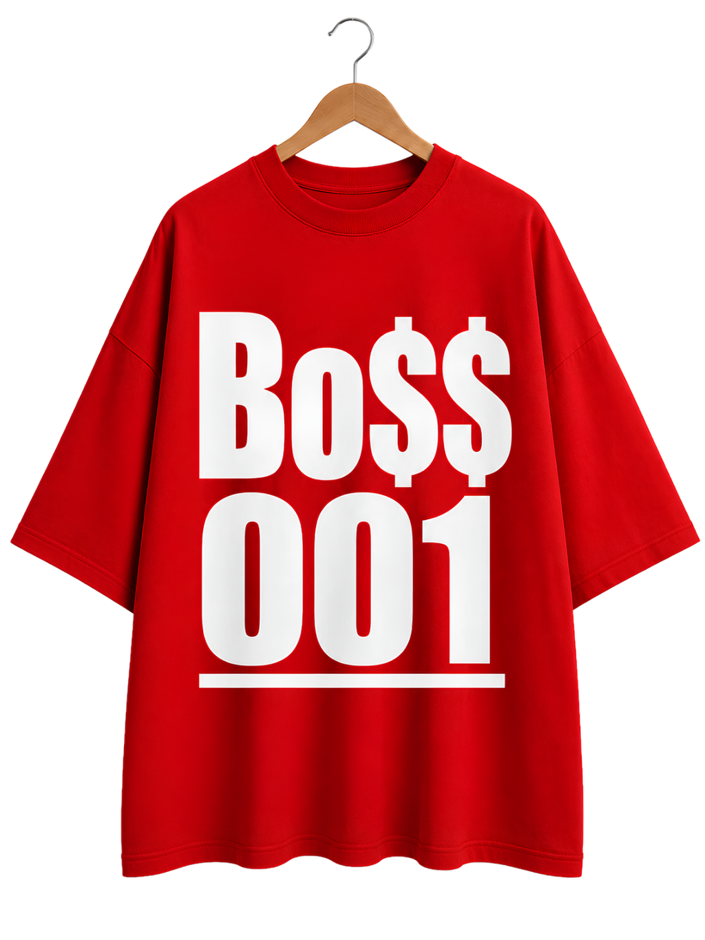 Boss 001 Graphic Tee — Minimalist Red Logo Short Sleeve T-Shirt