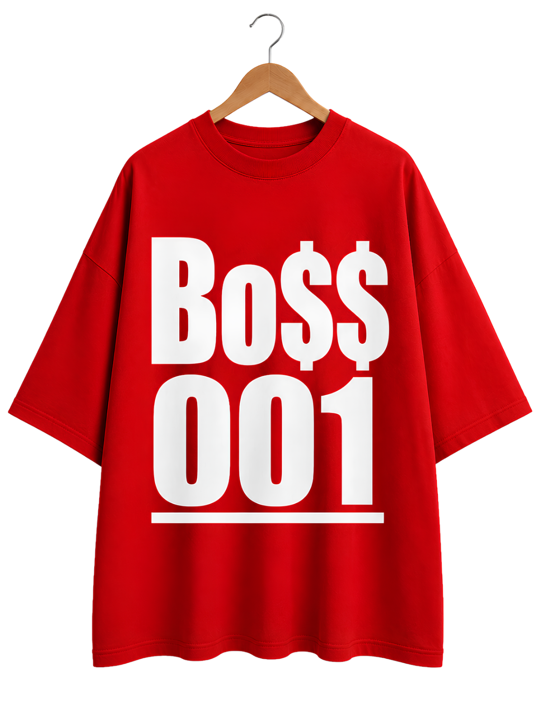 Boss 001 Graphic Tee — Minimalist Red Logo Short Sleeve T-Shirt