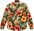 Denim Long-Sleeve Shirt with Floral Chest Patch – Casual Work & Everyday Wear