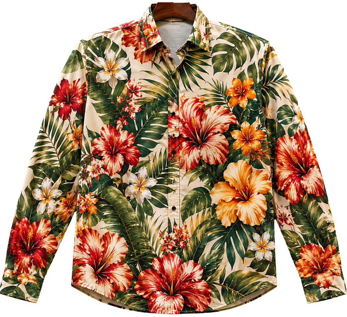 Denim Long-Sleeve Shirt with Floral Chest Patch – Casual Work & Everyday Wear